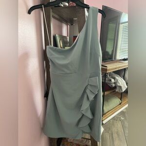 NWT Hello Molly Size 10 US Ruffled One Shoulder Mini Dress Sheath Blue/Green